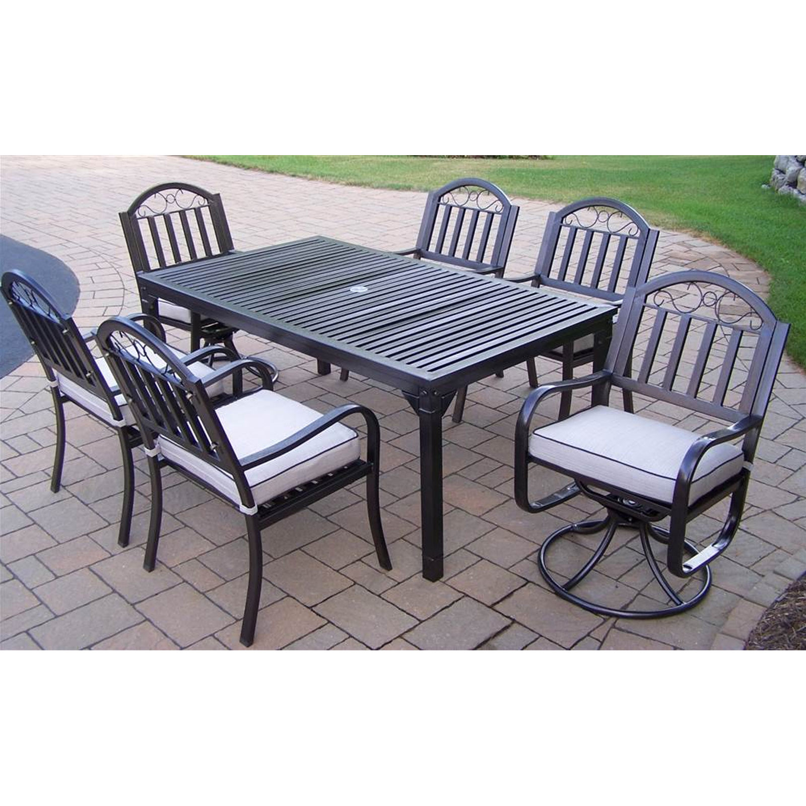 Oakland Living Rochester 7pc. Iron Outdoor Dining Set with Cushions - Bronze