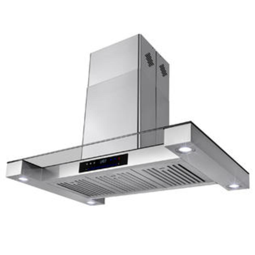 Golden Vantage GV-RH0240  36" Stainless Steel Island Mount Range Hood Touch Panel Control LED Baffle Filters Stove Vent
