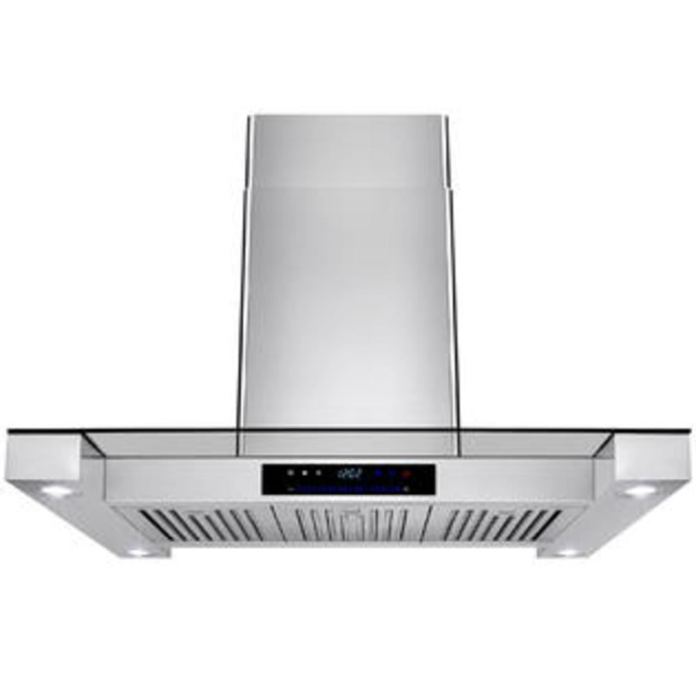 Golden Vantage GV-RH0240  36" Stainless Steel Island Mount Range Hood Touch Panel Control LED Baffle Filters Stove Vent