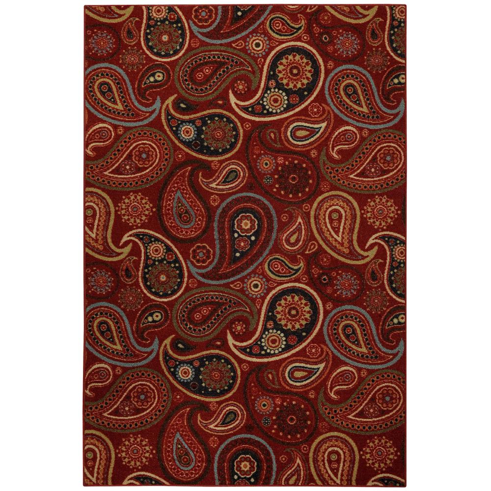 Maxy Home  Rubber Back Red Paisley Floral Anti-Slip Area Rug 5' x 6'6" HMM5010