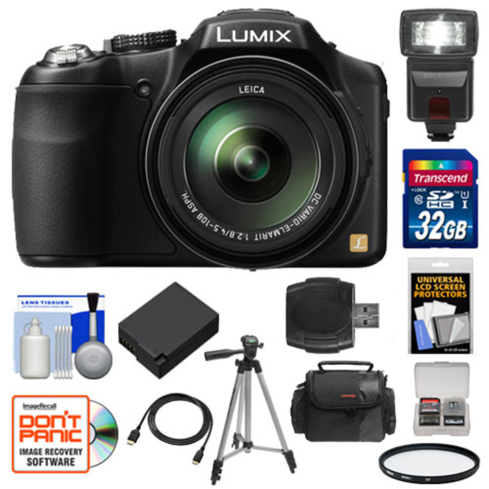 Panasonic DMC-FZ200K-kit-75896  Lumix DMC-FZ200 Digital Camera (Black) with 32GB Card + Case + Battery + Flash + Filter + Tripod