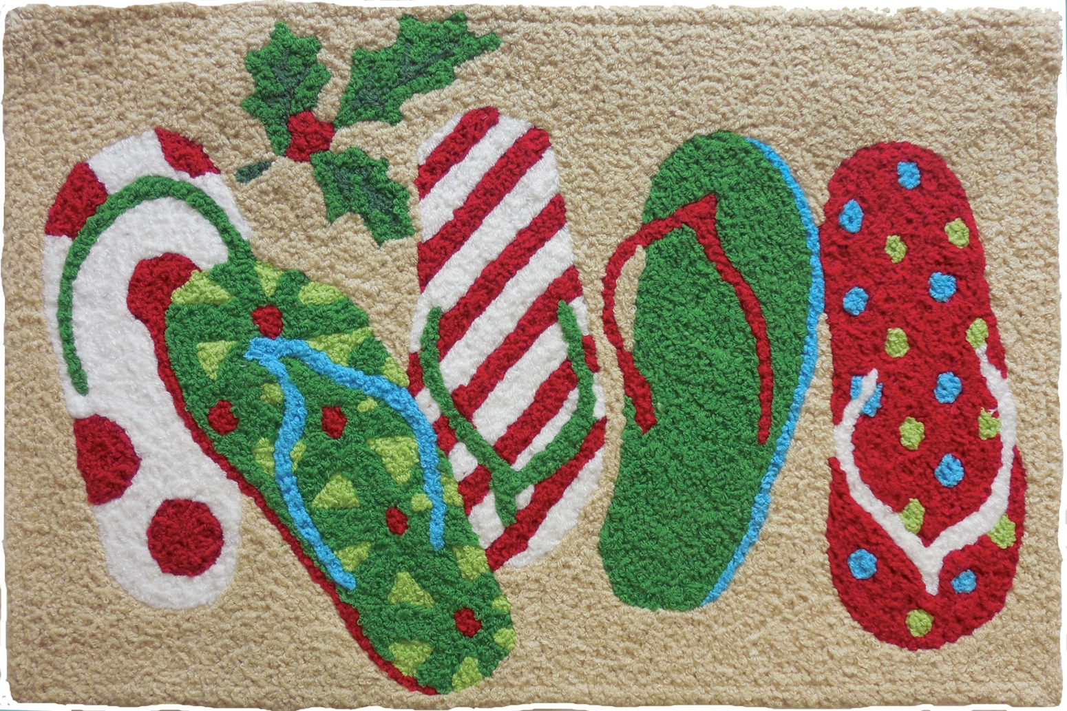 Jellybean  Red Green Christmas Sandals Coastal Holiday 33 x 21 Inch Accent Rug