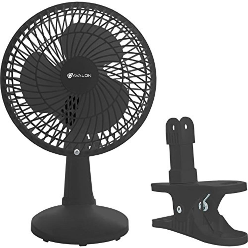 Avalon A1CLIPFANBLACK  Powerful Clip On & Desk Fan With Fully Adjustable Head, Two Quiet Speeds, 6-Inch - Black