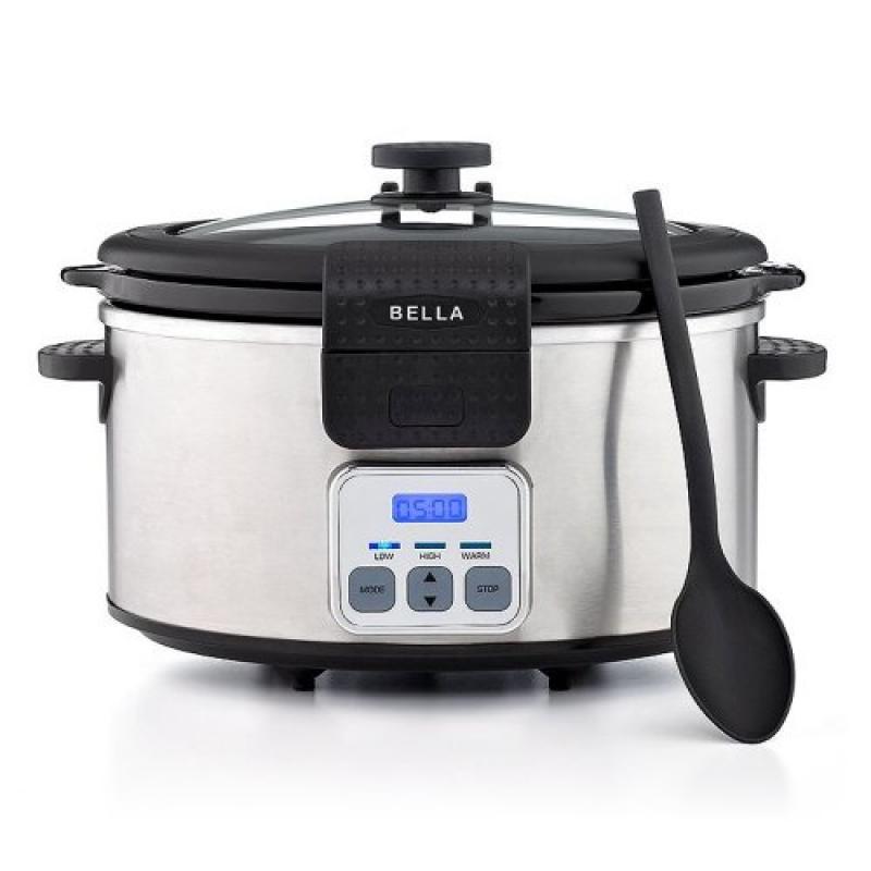 Bella ADIB00D7OOD3G Oval Slow Cooker Pot 6 Quart Programmable Settings Stainless Steel Locking Lid