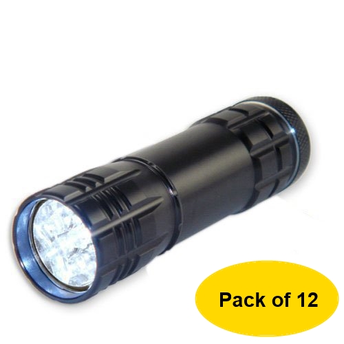 NEIKO  Super-Bright 9-LED Heavy-Duty Compact Aluminum Flashlight - Jet Black Color (Pack of 12)
