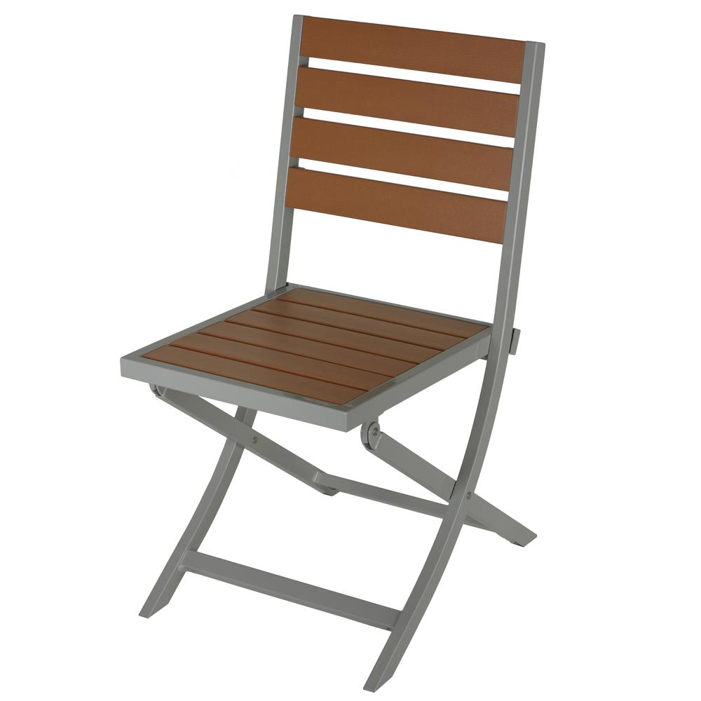 Cortesi Home   Avery Silver/Teak Brown Aluminum/Plastic Outdoor Folding Chair