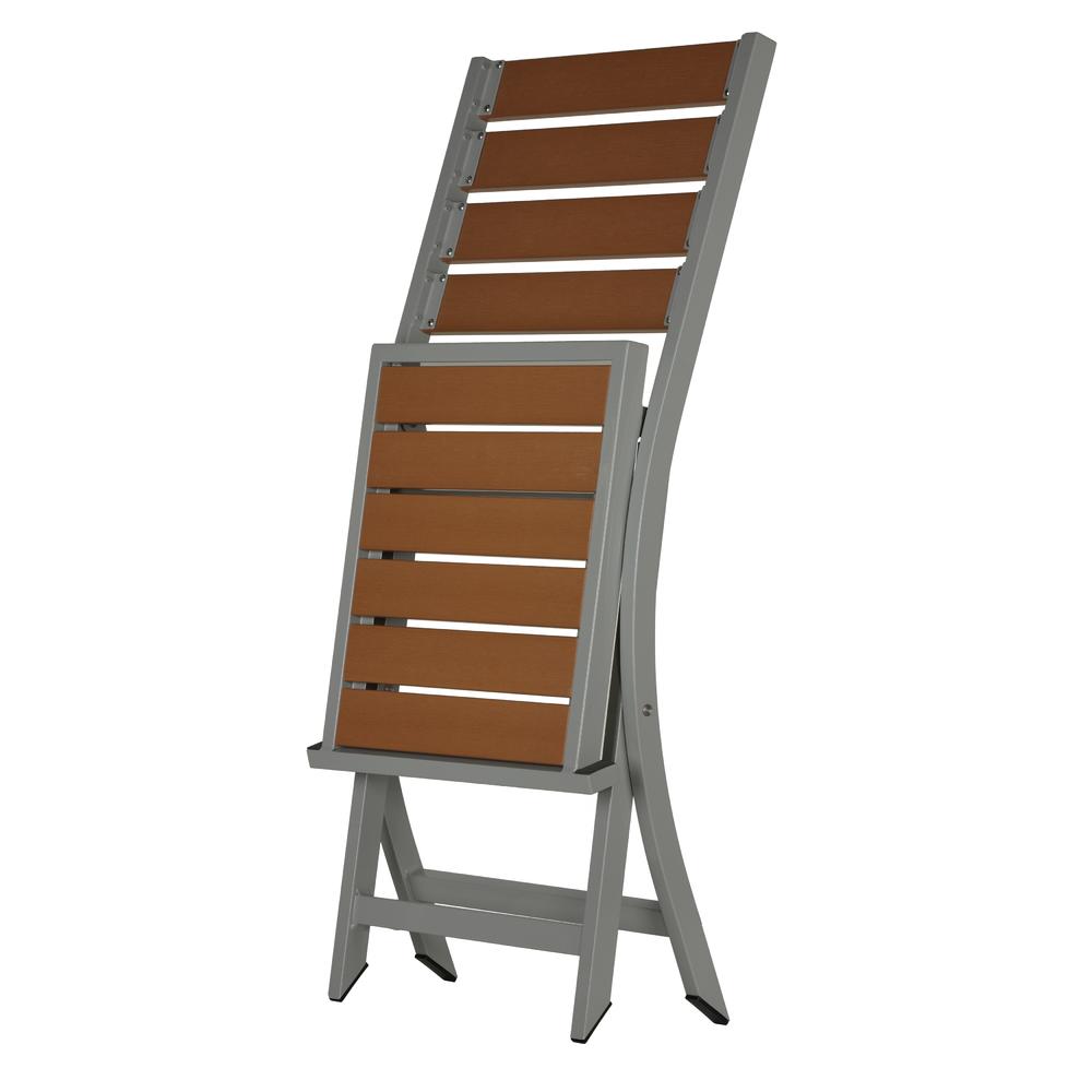 Cortesi Home   Avery Silver/Teak Brown Aluminum/Plastic Outdoor Folding Chair