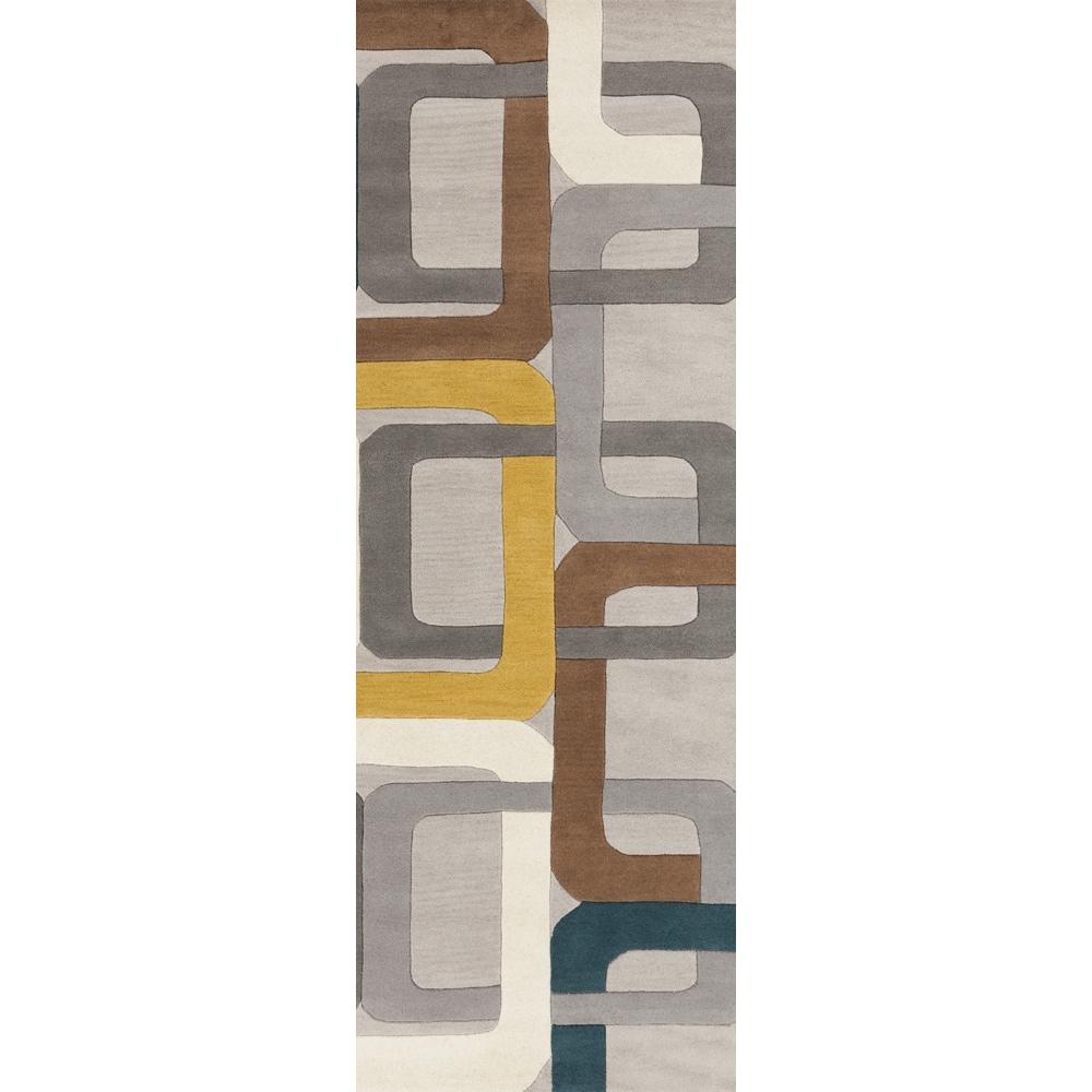 &nbsp; Hand-tufted Bassenge Light Grey Geometric Squares Wool Rug (2'6 x 8')