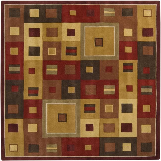 &nbsp; Hand-tufted Contemporary Red/Brown Geometric Square Mayflower Burgundy Wool Abstract Rug (8' Square)