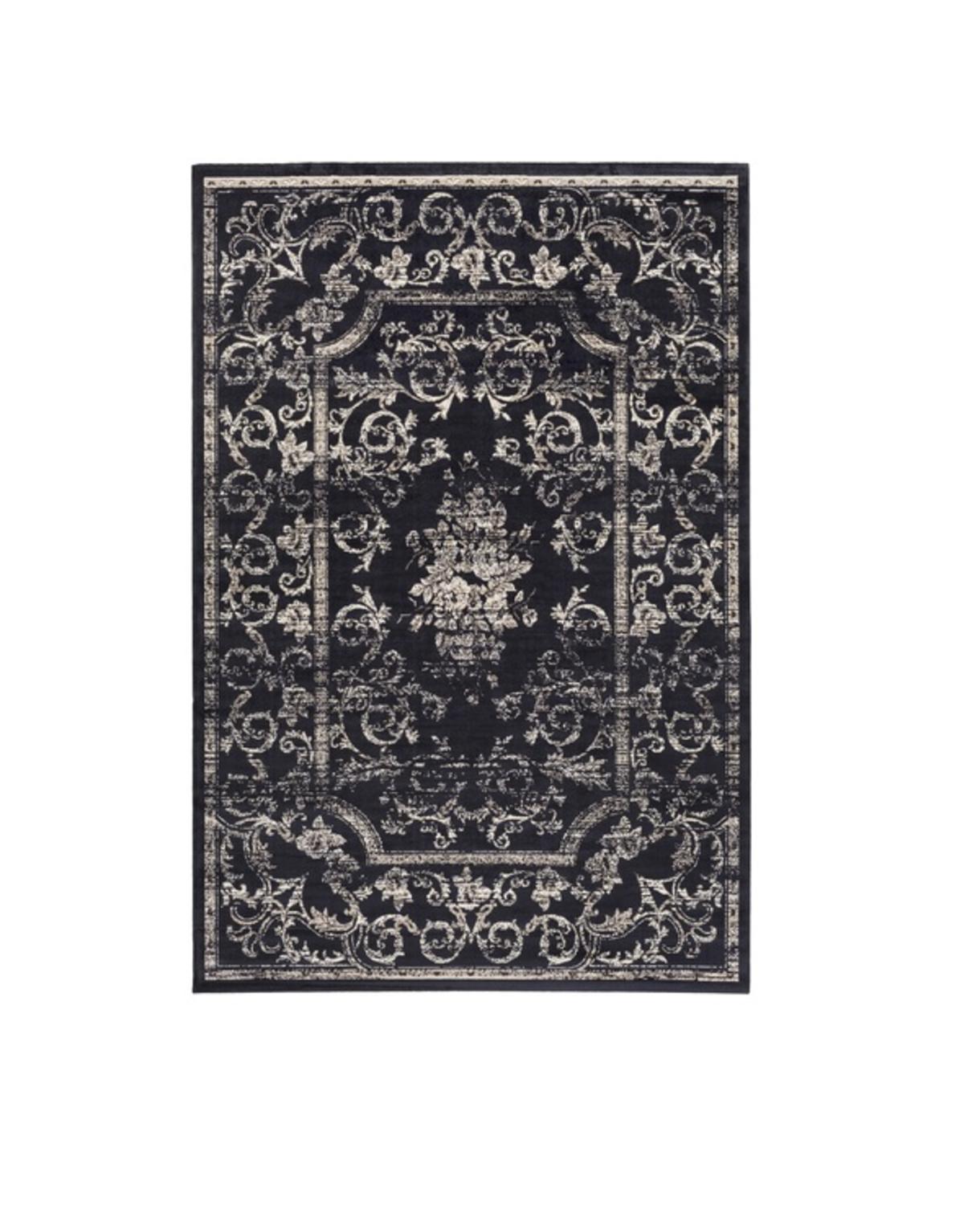 Diva At Home 7.65' x 11' Palladian Royale Indigo Night Blue, Taupe Gray and Cotton White Area Throw Rug