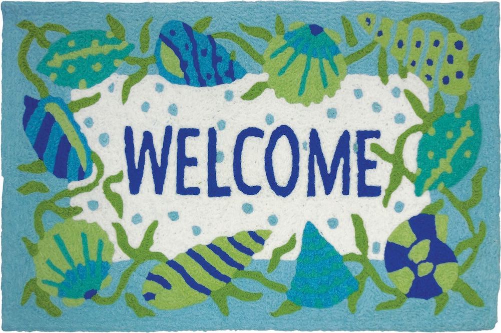 Jellybean Teal Blue and Green Shells Beach Welcome 33 X 21 Inch Accent Throw Rug