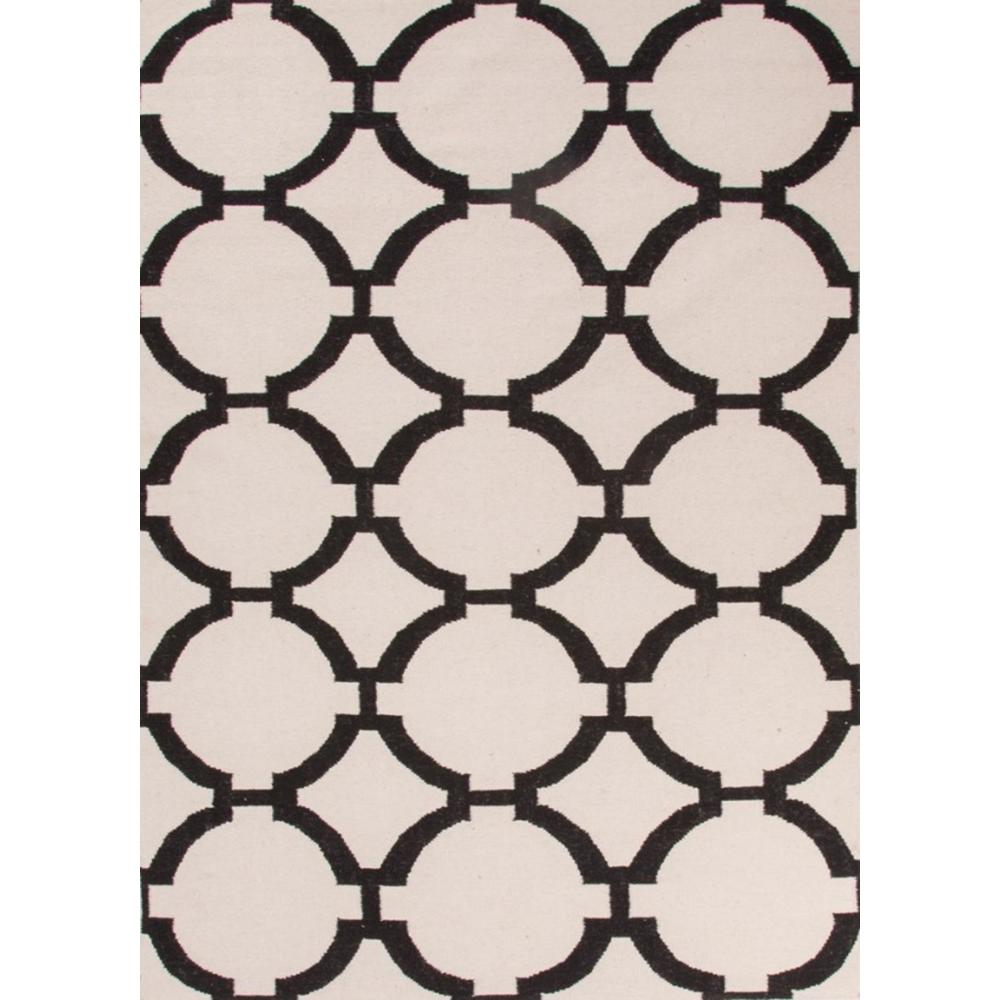 Diva At Home 5' x 8' Ivory and Black Flat Weave Rafi Wool Reversible Area Throw Rug