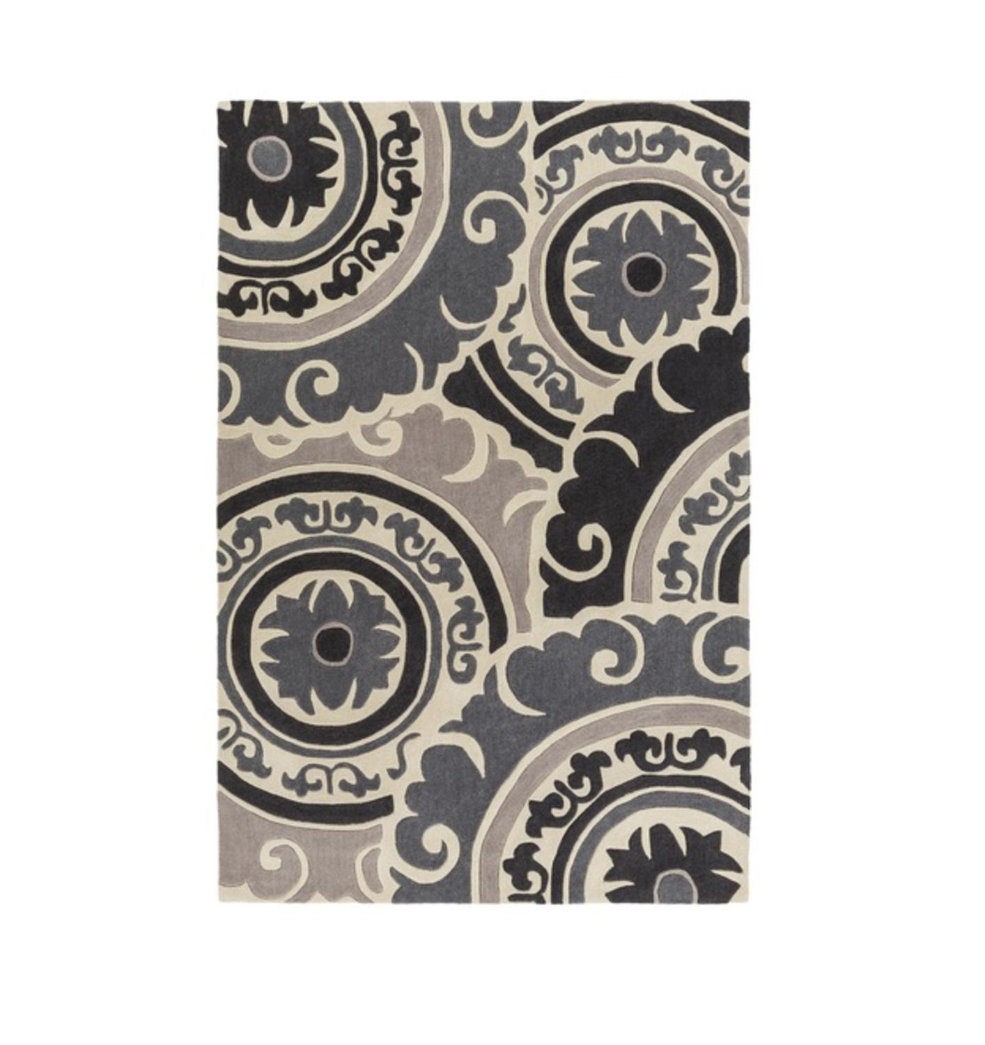 Diva At Home 9' x 13' Vintage Wheels Granite and Gunmetal Gray Hand Tufted Area Throw Rug