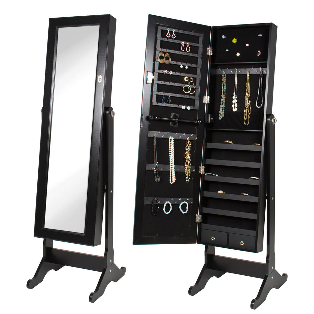 Best Choice Products 58" Mirrored Jewelry Armoire with Stand - Black