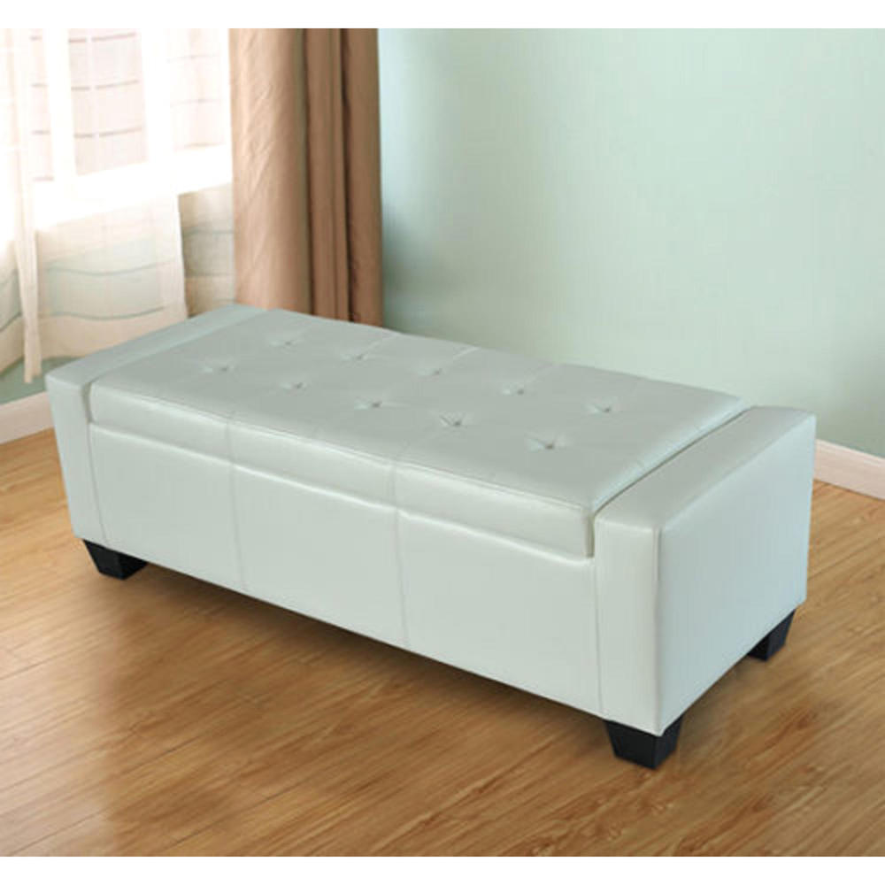 HomCom Faux Leather Tufted Storage Ottoman and Shoe Bench - White