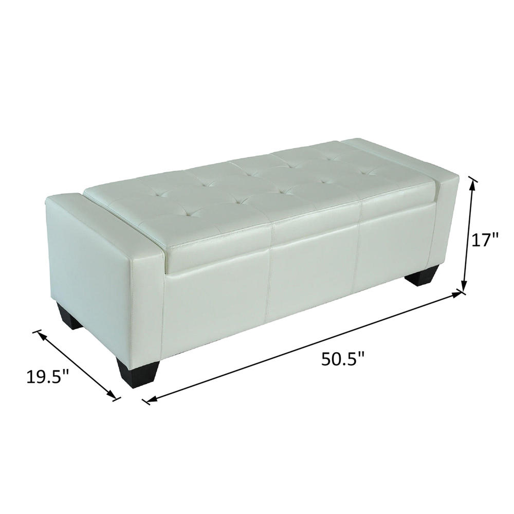 HomCom Faux Leather Tufted Storage Ottoman and Shoe Bench - White