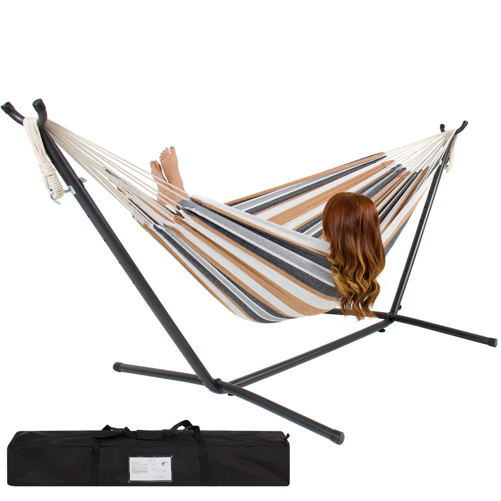 Best Choice Products 76" Cotton Hammock with Space Saving Steel Stand - Stripes