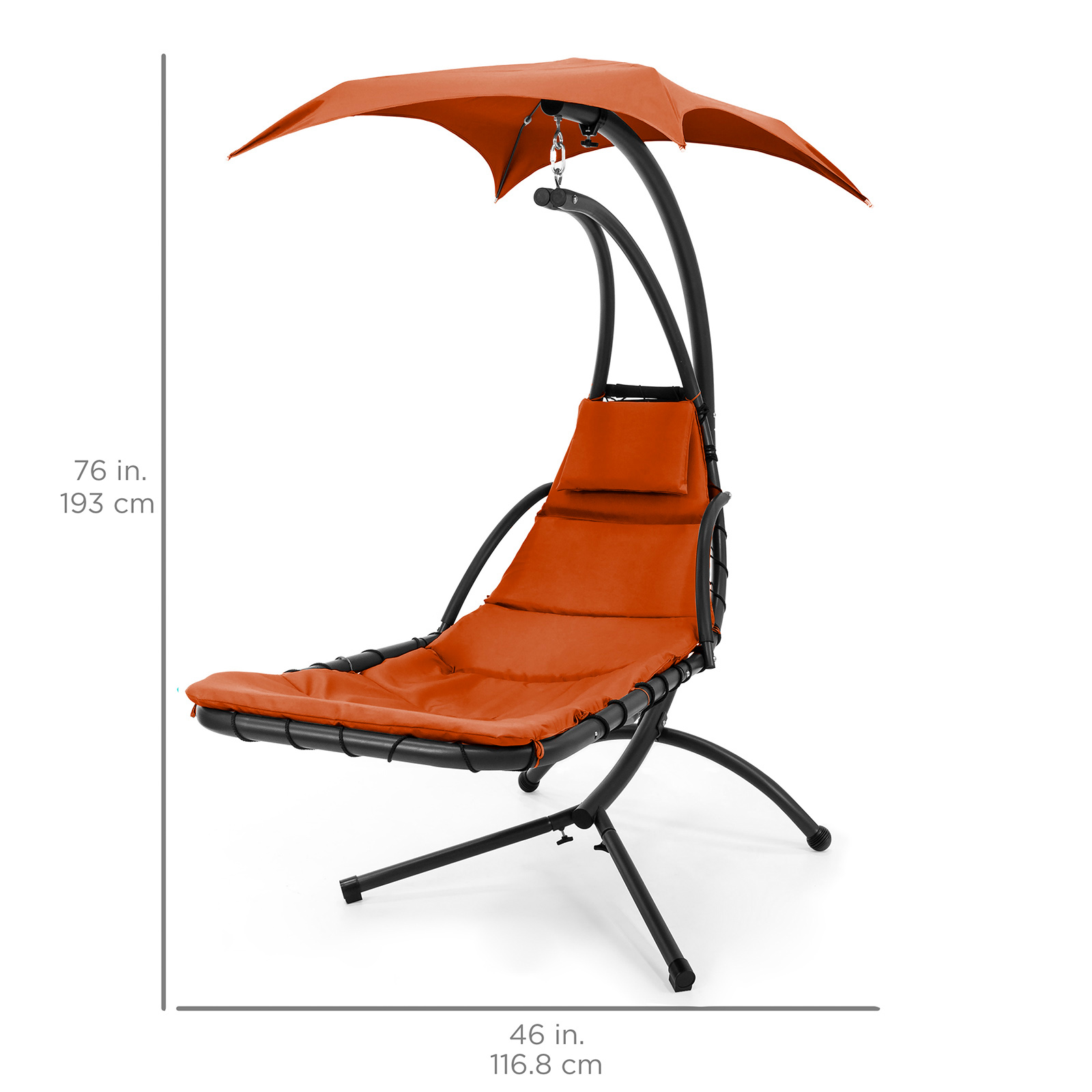 Best choice products hanging chaise lounger chair arc stand air porch swing hammock chair canopy red orange sale