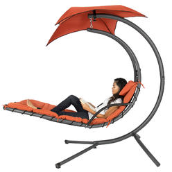 Best Choice Products OnlineGymShop CB16205 Hanging Chaise Lounger Chair Arc Stand Air Porch Swing Hammock Chair Canopy, Red & Orange