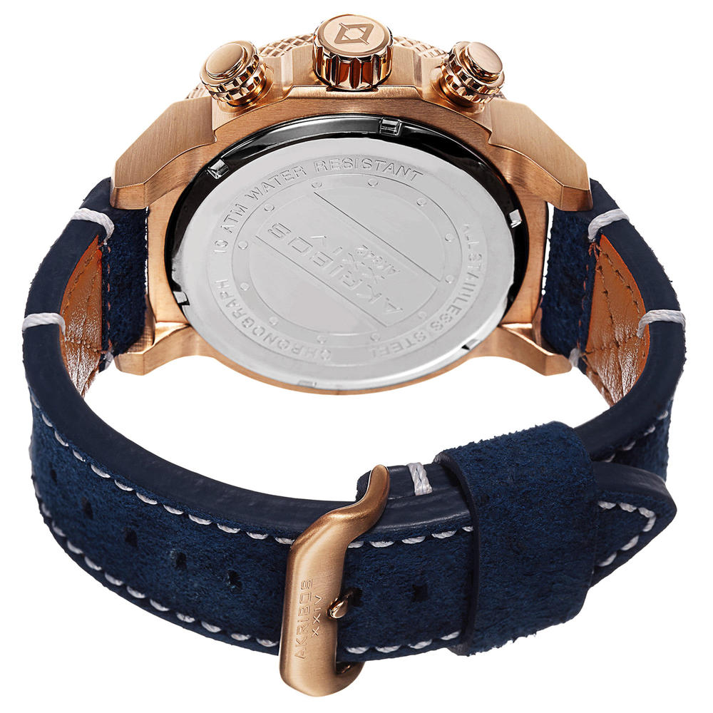 Akribos XXIV AKR842RGBU Men's Leather Chronograph Watch - Blue