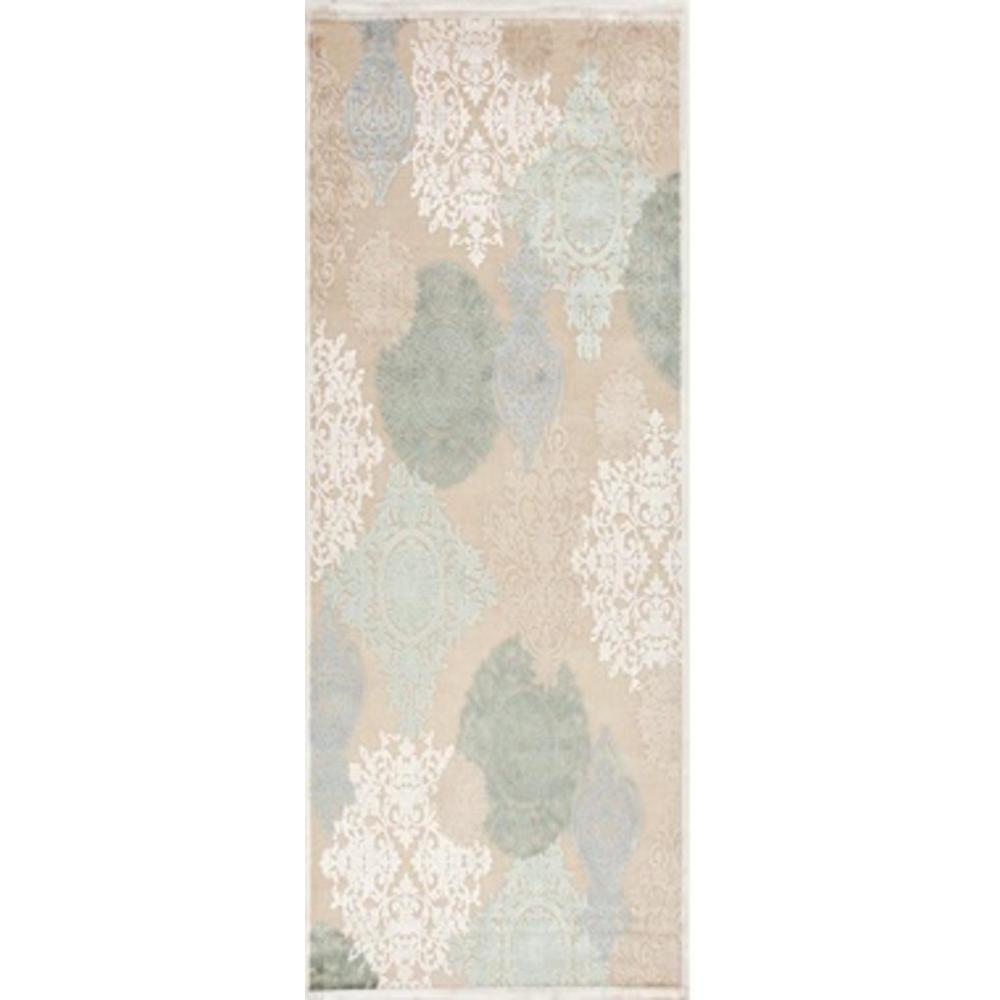 Diva At Home 2.5' x 8' Desert Sand, Frosted Green and Ice Blue Transitional Wistful Area Throw Rug Runner