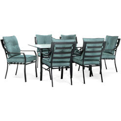 Hanover LAVDN7PC-BLU-P, 6 Chairs and Rectangle Table, Blue Lavallette 7-Piece Outdoor Patio Dining Set, Ocean Cushions