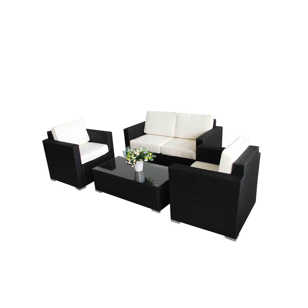 BroyerK Aluminum and PE Rattan 4pc. Furniture Set - Black and Cream