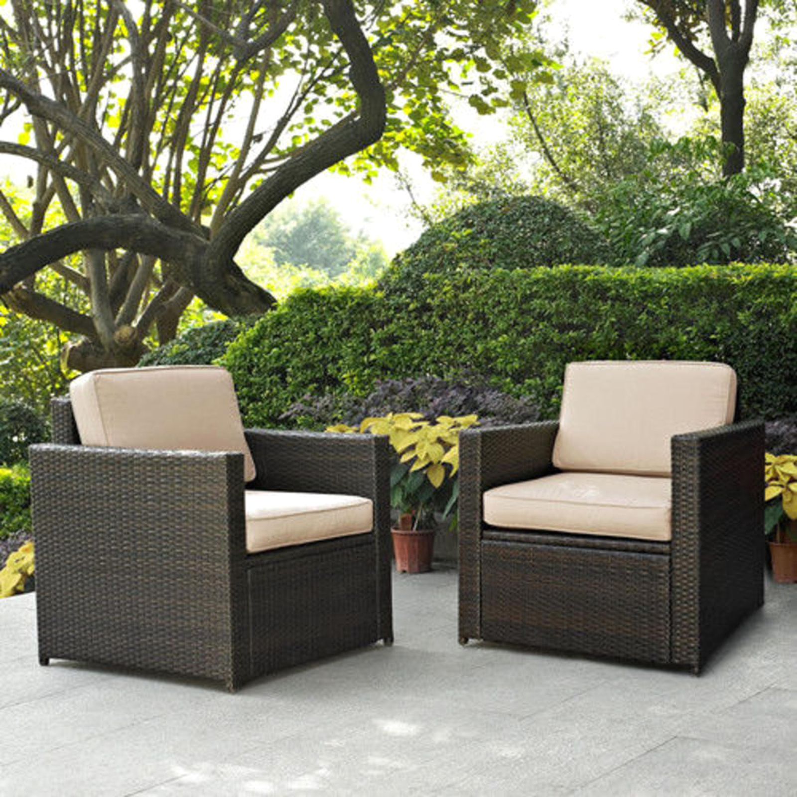 Crosley Furniture Palm Harbor 2pc. Wicker Set with Cushions - Brown and Sand