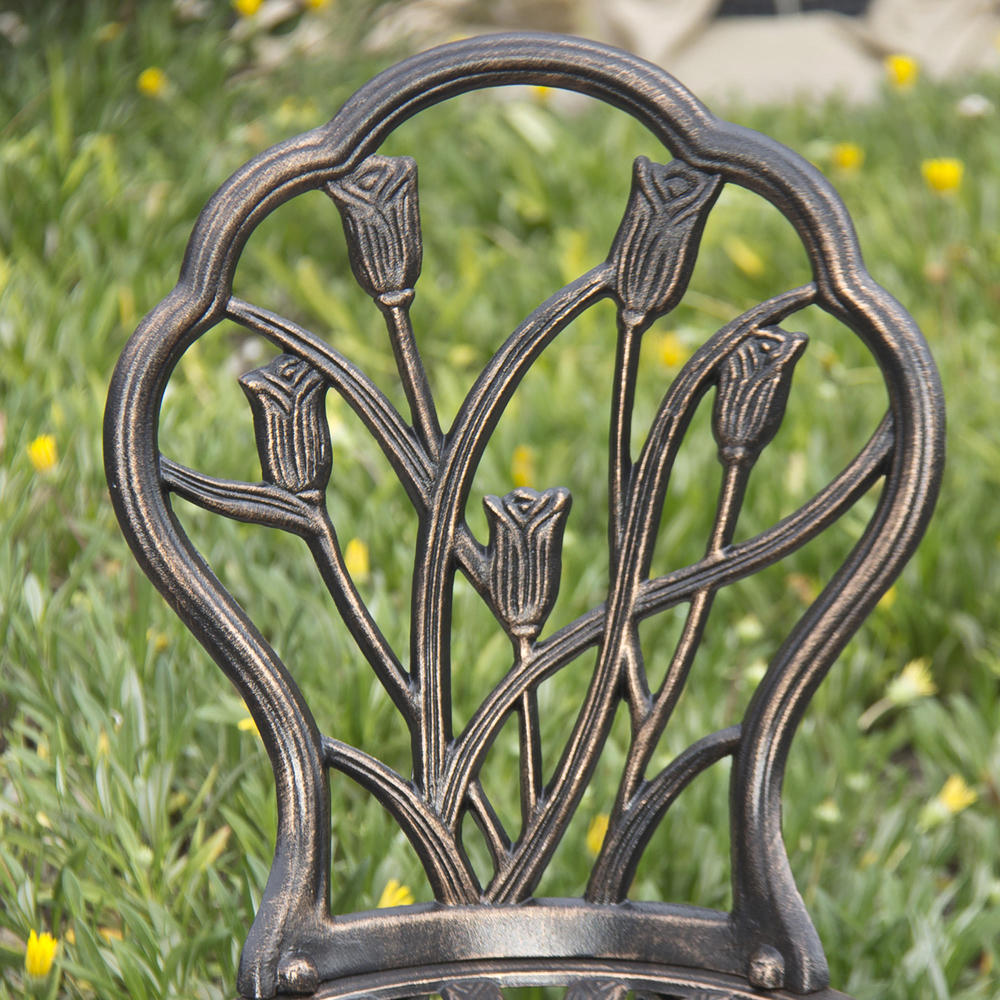 Best Choice Products 3pc. Cast Aluminum Patio Bistro Set with Floral-Designed Chairs - Antique Copper