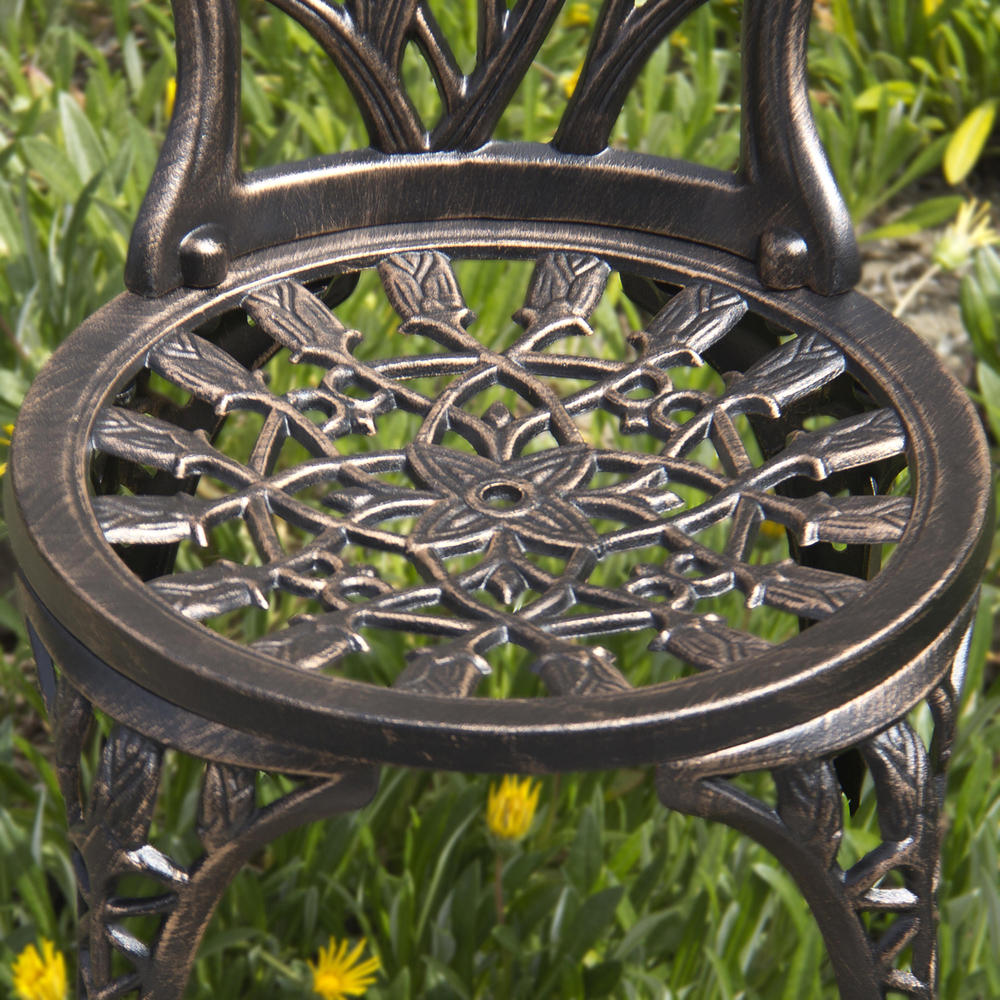 Best Choice Products 3pc. Cast Aluminum Patio Bistro Set with Floral-Designed Chairs - Antique Copper