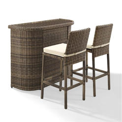 Crosley Furniture Bradenton 3Pc Outdoor Wicker Bar Set Sand/Weathered Brown - Bar, 2 Stools
