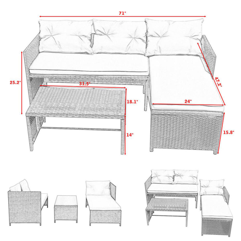 Costway 3pc. Rattan Wicker Outdoor Patio Sofa Set with Cushions White