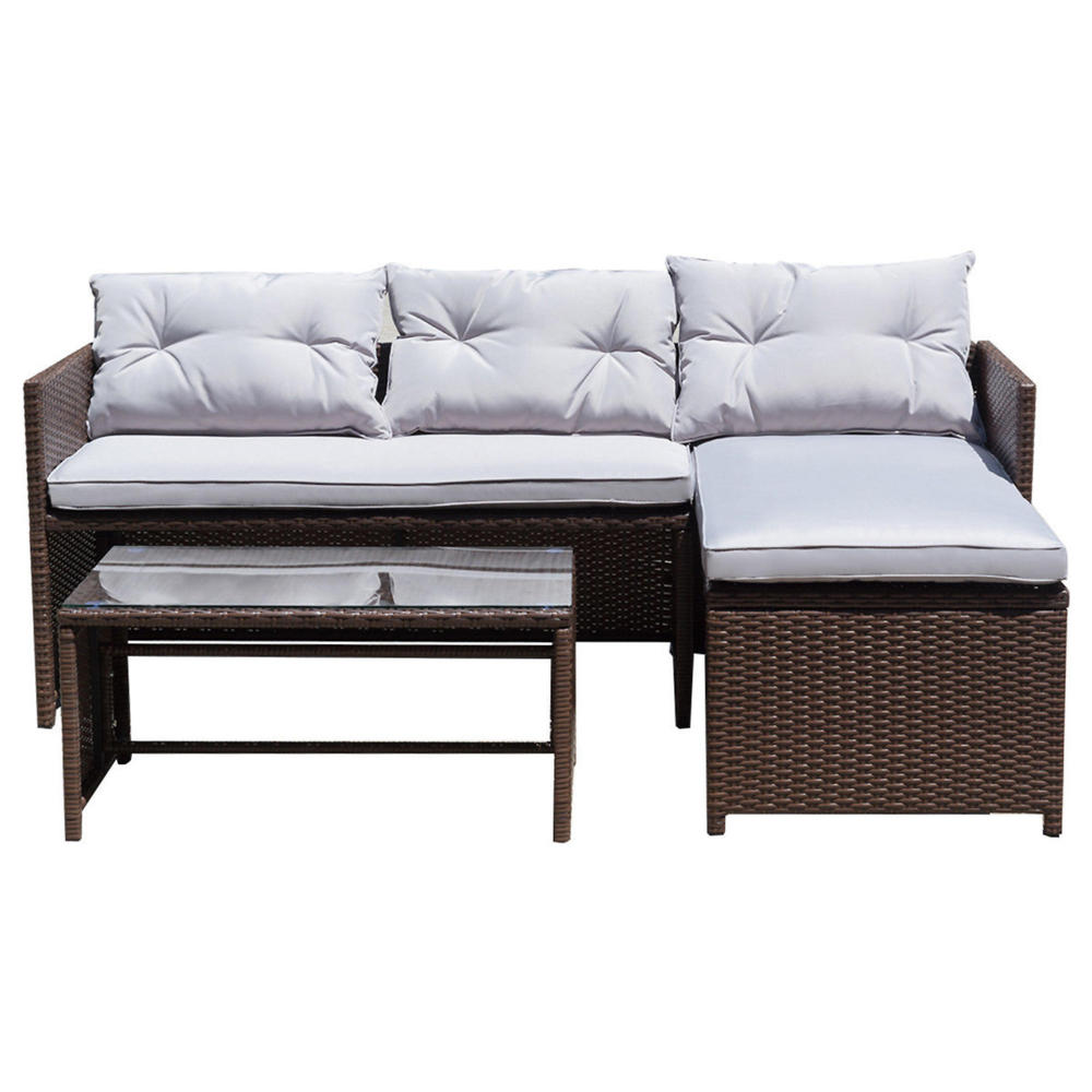 Costway 3pc. Rattan Wicker Outdoor Patio Sofa Set with Cushions White