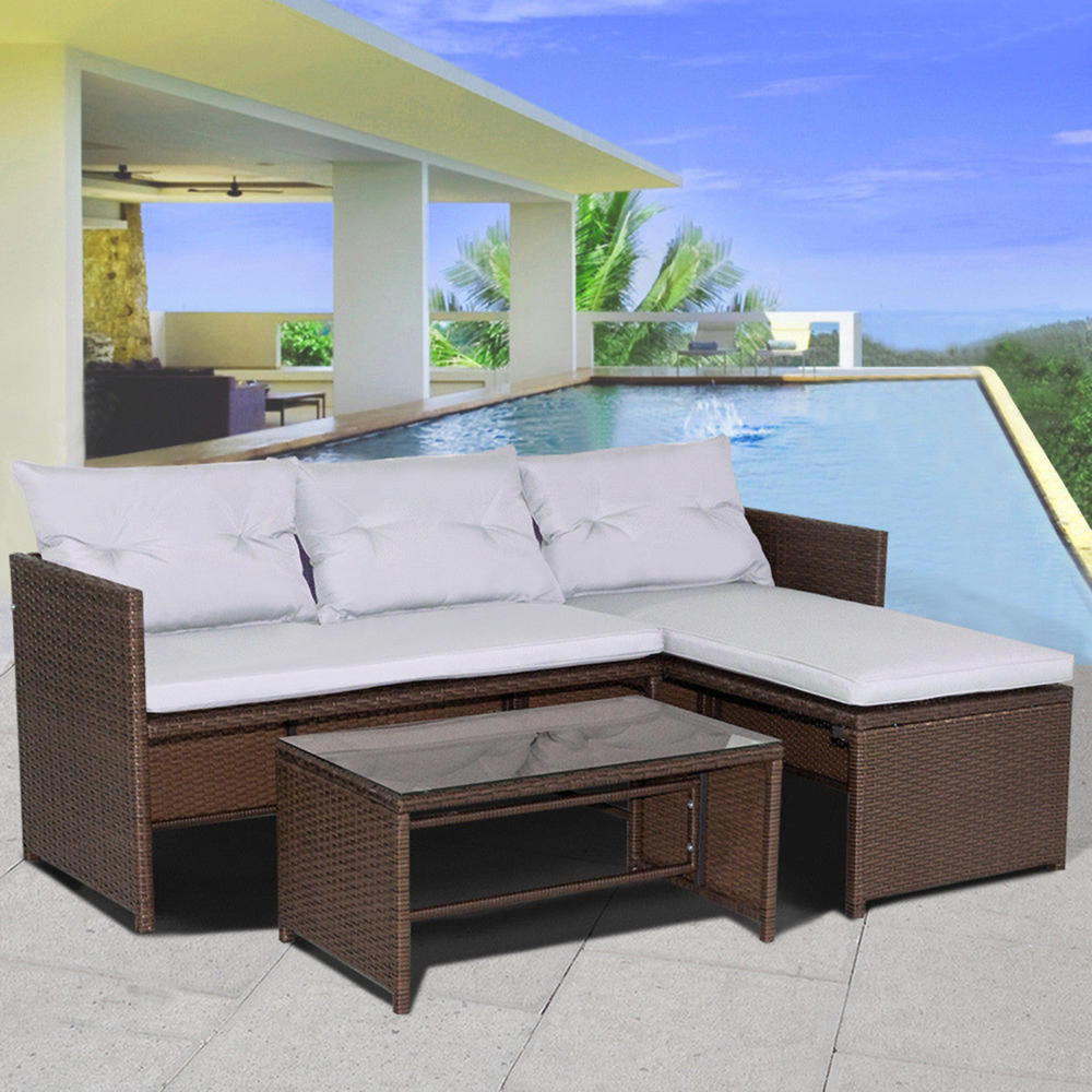 Costway 3pc. Rattan Wicker Outdoor Patio Sofa Set with Cushions White