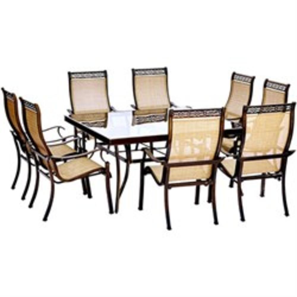 Hanover Monaco 9pc. Dining Set with 60" Square Glass-Top Table