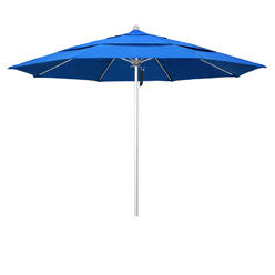 California Umbrella 11' Venture Series Patio Umbrella With Silver Anodized Aluminum Pole Fiberglass Ribs Pulley Lift With Olefin Royal Blue Fabric