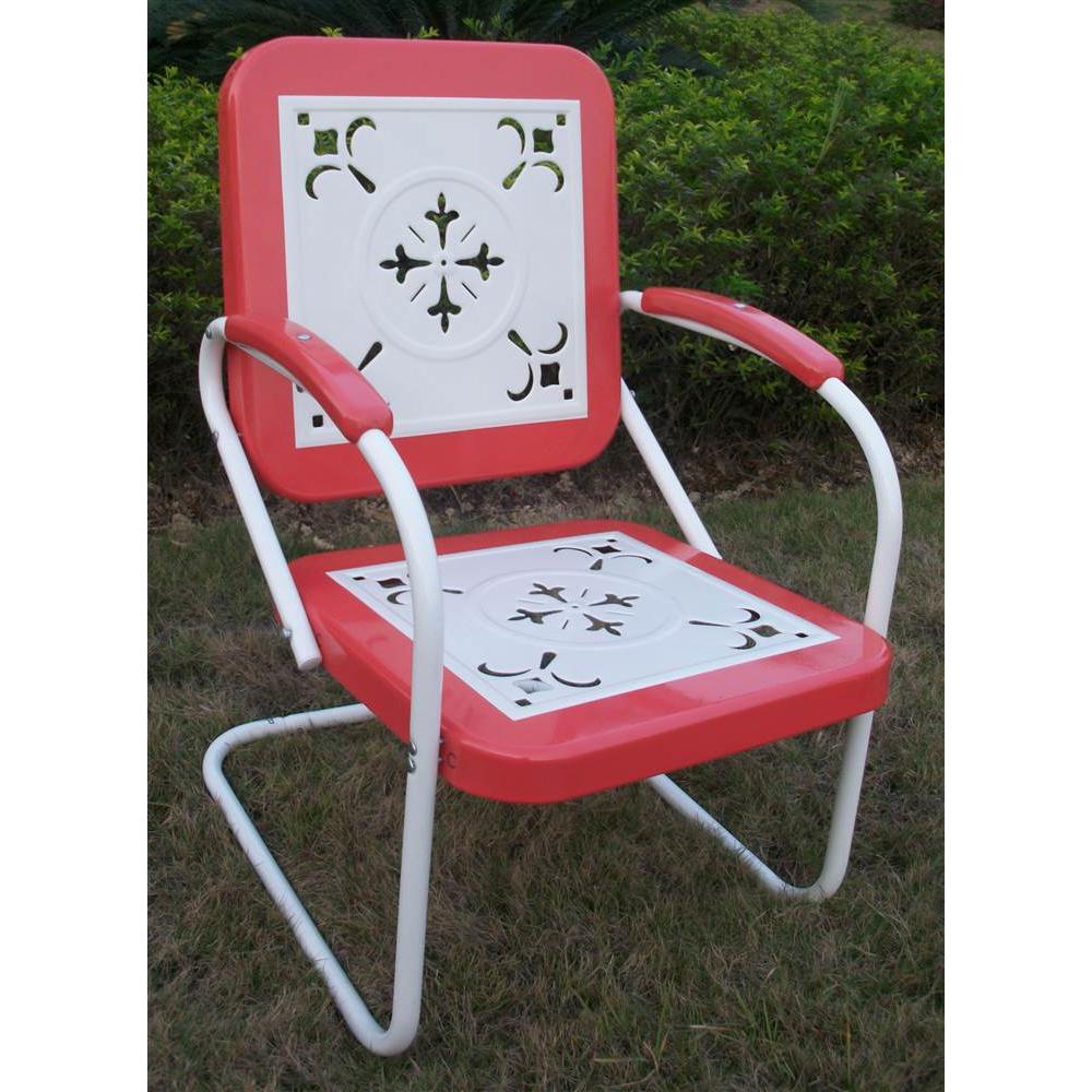 4D Concepts Metal Retro Chair in Red Coral and White