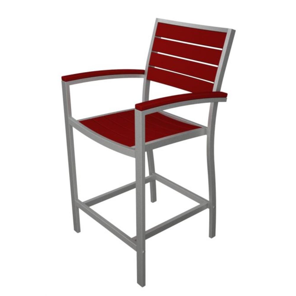 Eco-Friendly Furnishings 41" Earth-Friendly Recycled Patio Counter Chair - Sunset Red with Silver Frame