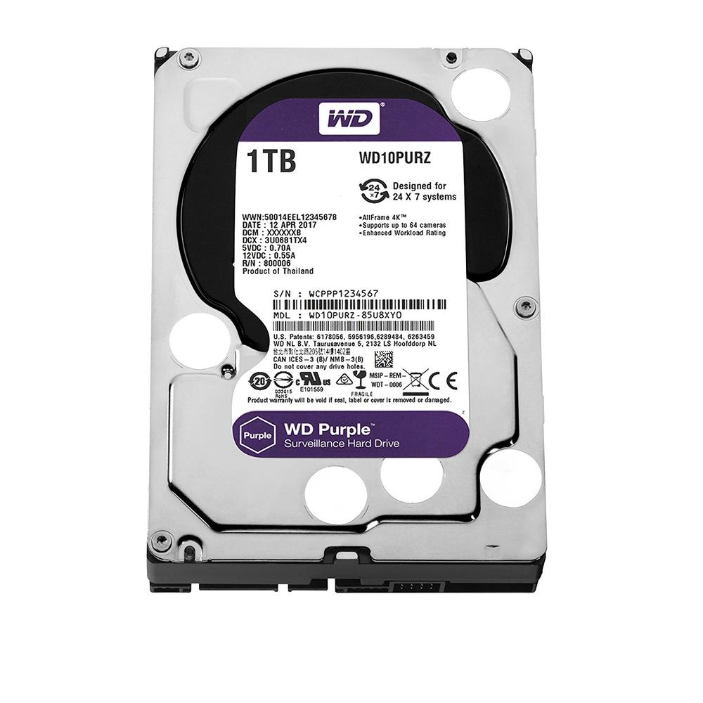 Western Digital VPC488230 WD Purple 1TB Surveillance Hard Disk Drive - 5400 RPM Class SATA 6Gb/s 64MB Cache 3.5 Inch WD10PURZ - 
