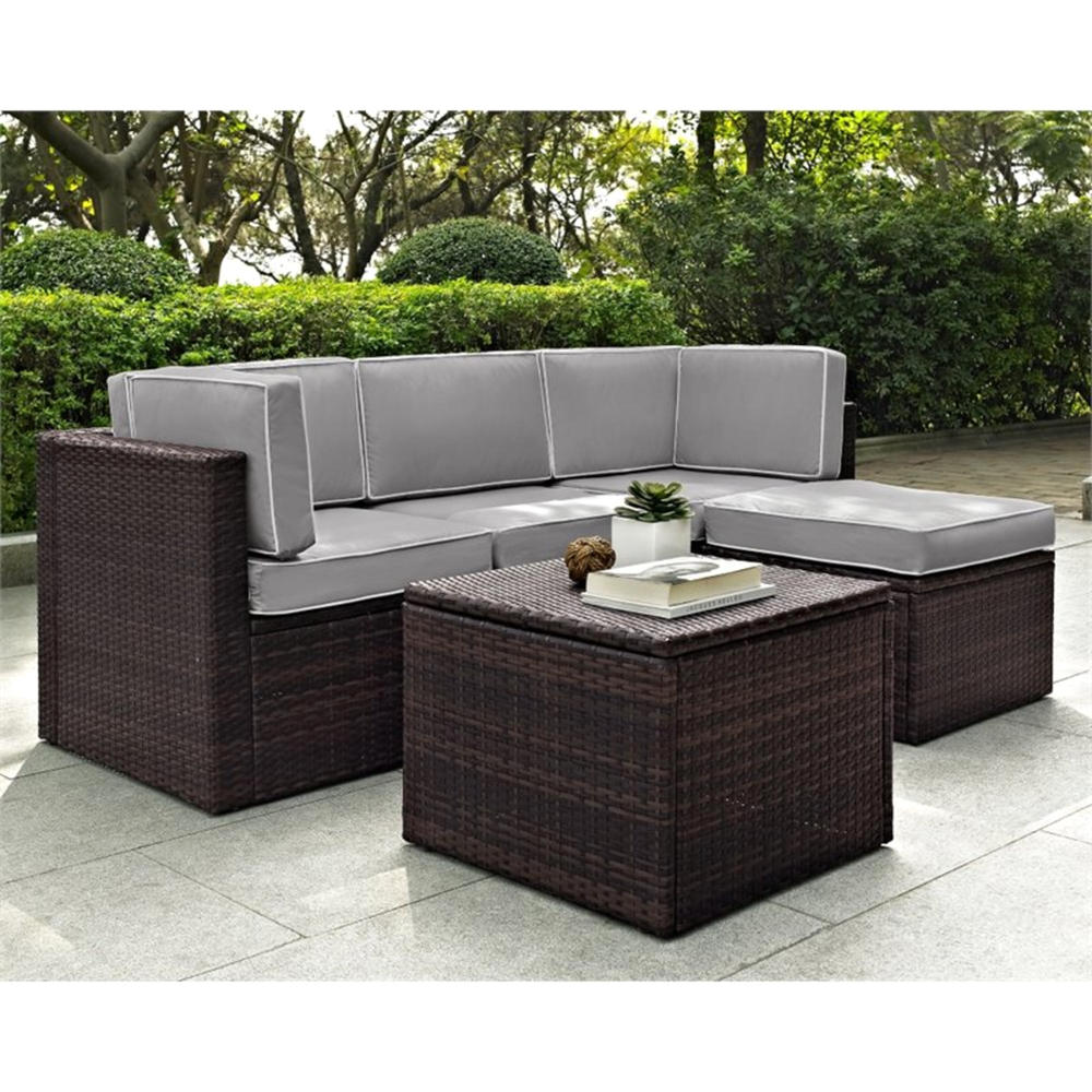 Crosley Palm Harbor 5pc. Outdoor Wicker Seating Set with Gray Cushions - Brown