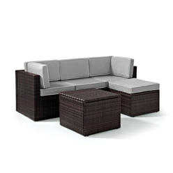 Crosley Furniture Palm Harbor 5Pc Outdoor Wicker Sectional Set Gray/Brown - Center Chair, Ottoman, Coffee Sectional Table, & 2 Corner Chairs