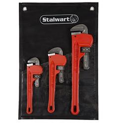 Stalwart 3 PC Heavy Duty Pipe Wrench Set with Storage Pouch