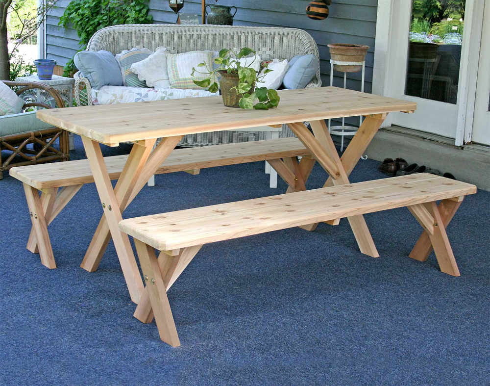 Creekvine Designs Red Cedar 27"W 8' Backyard Bash Cross Legged Picnic Table with Detached Benches
