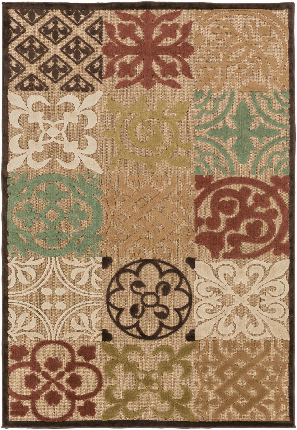 Diva At Home  7.5' x 7.5' Tuscan Sun Chestnut Brown and Teal Square Outdoor Area Throw Rug