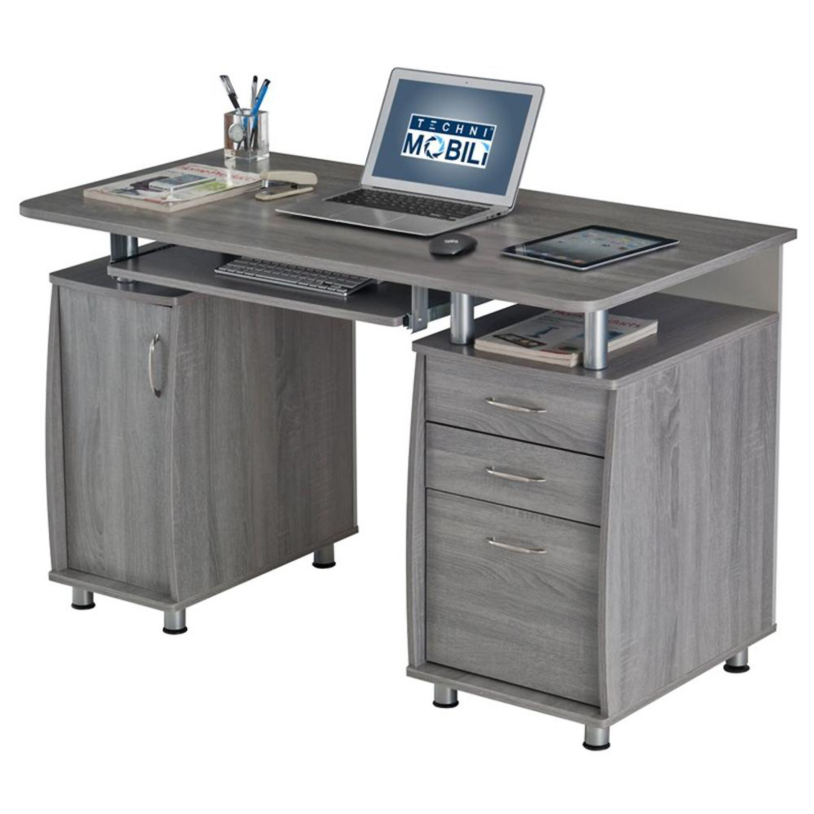 Techni Mobili RTA4985GRY MDF Complete Computer Desk with Storage - Gray