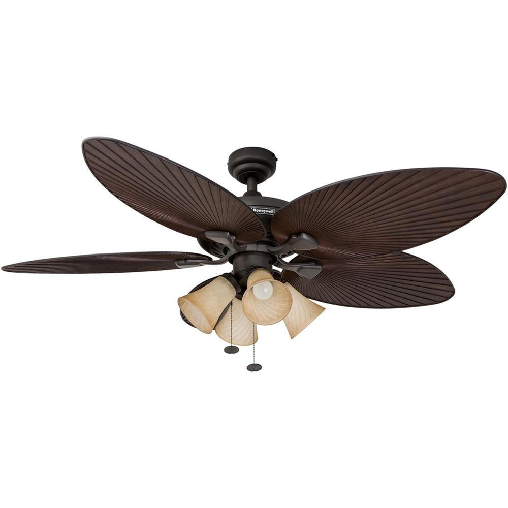 Honeywell 50203 Palm Island 52" 4-Blade Ceiling Fan with Lights - Bronze