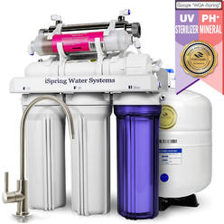 iSpring Water Systems LLC iSpring RCC7AK-UV, NSF Certified, 75GPD 7-Stage Under Sink Reverse Osmosis RO Drinking Water Filtration System with Alkaline Rem