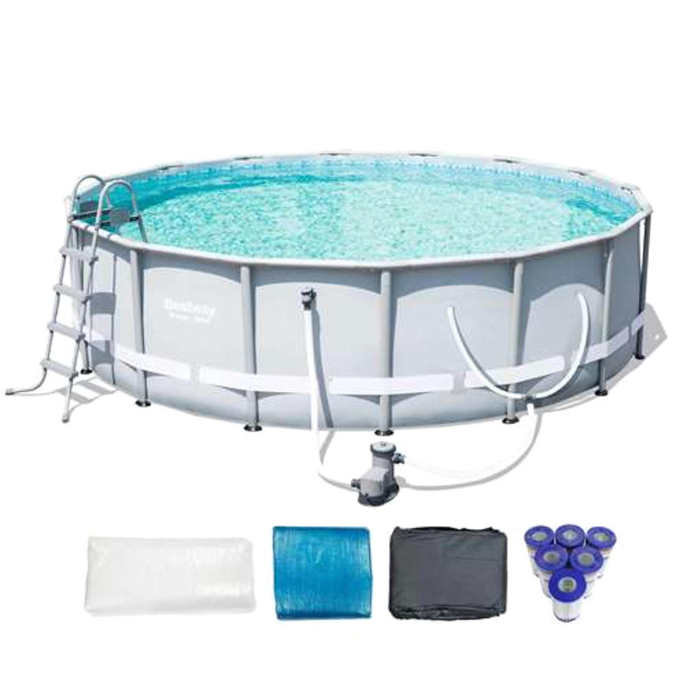 Bestway 16' x 48" Power Steel Frame Above-Ground Pool Set with 6 Coleman Cartridges