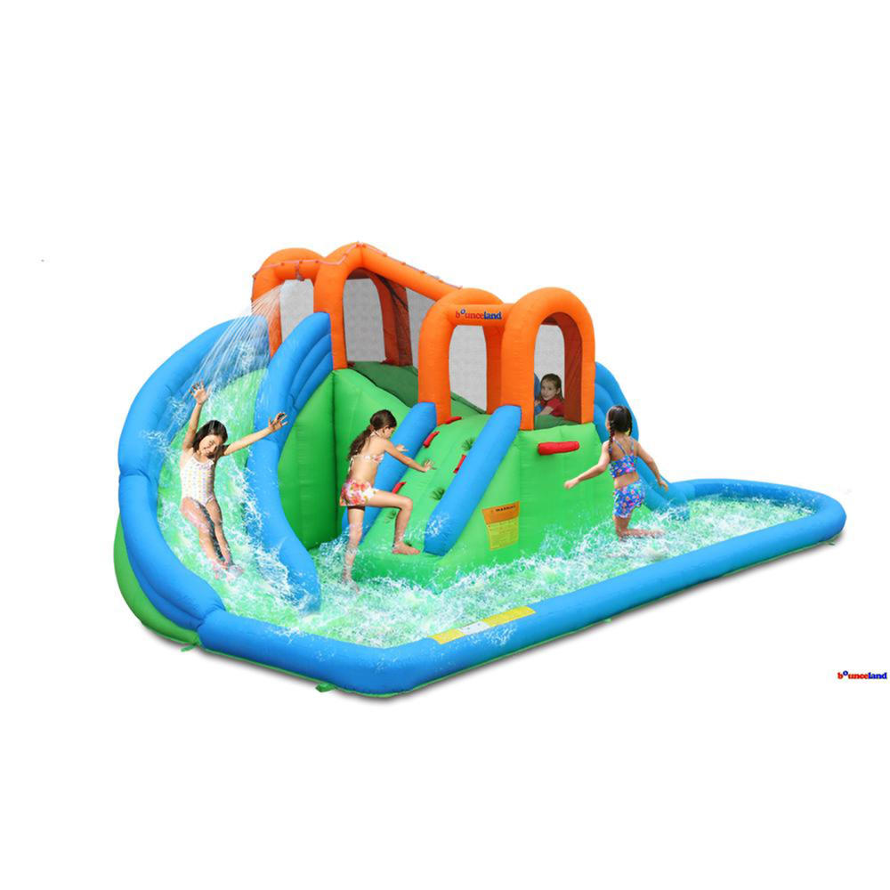 Bounceland Inflatable Island Water Park with Slides and Basketball Hoop
