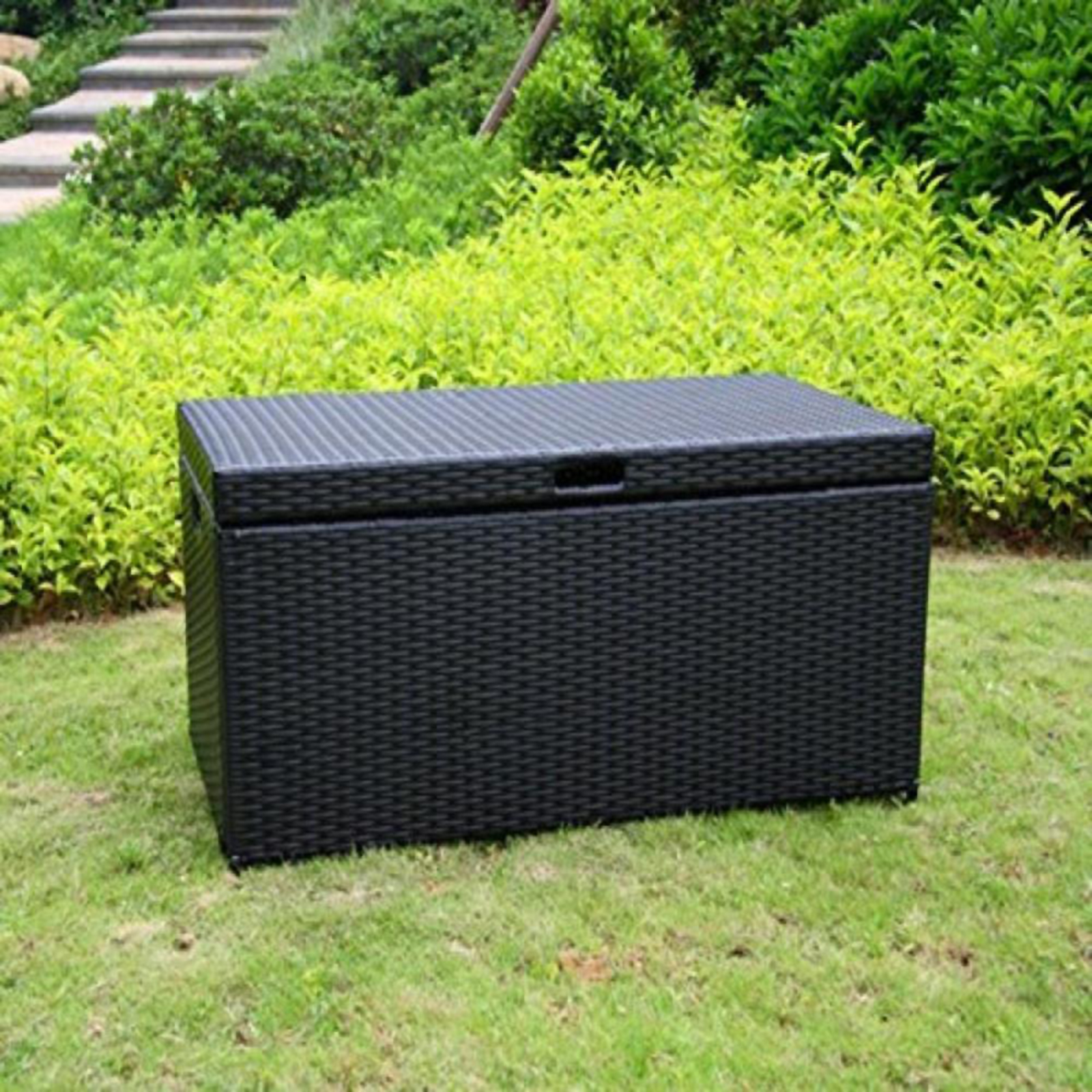 CC Outdoor Living Resin Wicker Outdoor Hinged Storage Deck Box with Lid - Black